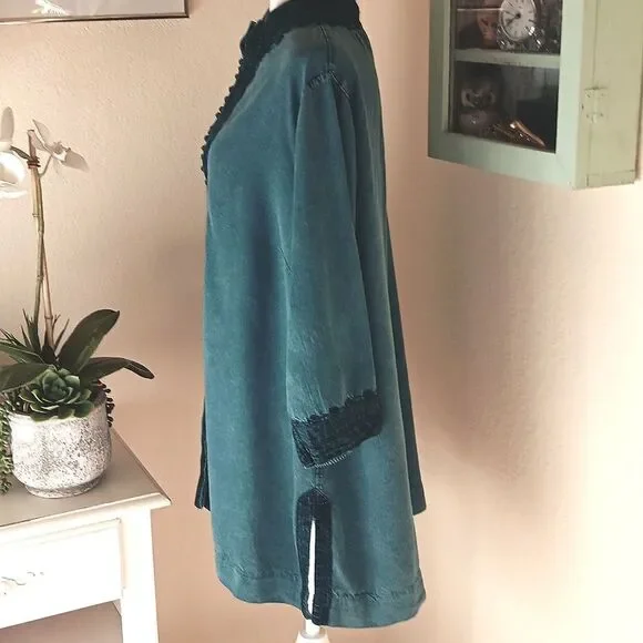 Soft Surroundings Anandi Teal Tencel Jacket/Top with Chenile Accents. Bohemian. - Picture 6 of 12